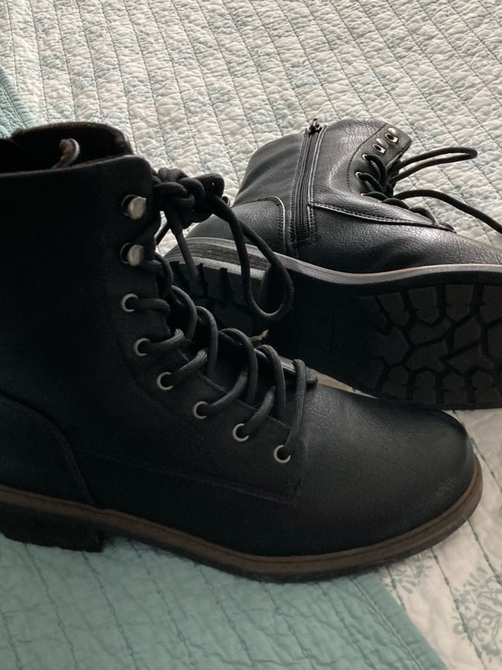 b.o.c. Black Lace-Up Ankle Boots with Brown Trim